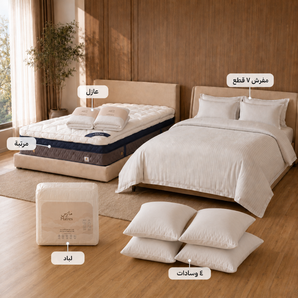 The Grand Royal Package | Mattress + Topper + Protector + 7-Piece Bedding Set + 4 Pillows